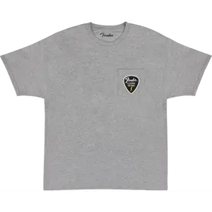 Genuine Fender Guitar Pick Patch Pocket Tee Shirt, Athletic Gray, Medium (M)