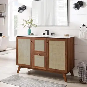 Soma 48” Single or Double Sink Compatible Bathroom Vanity Cabinet (Sink Basin Not Included) in Walnut