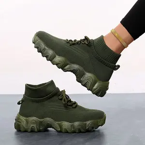 Ladies' casual sports shoes, military green mesh shoes, breathable and lightweight