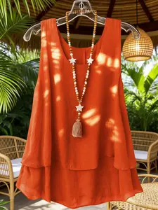 Plus Size Sleeveless Top, Loose Fit Breathable Cotton Linen Fabric, Vacation Style, Daily Wear, Cool and Concealing