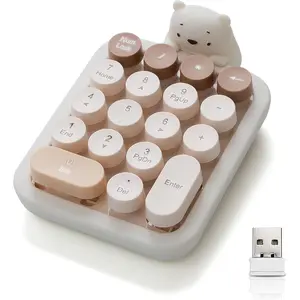 Number Keypad with Cute  , 18 Colorful Round  Numpad, 2.4G USB  Connection, Portable Financial Accounting Numeric Keyboard, Suitable for PC, Laptop (MilkTea)