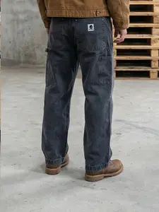 FroFooo Men's Work Pants Men's Vintage Faded Streetwear Denim Trousers - Washed & Distressed Casual Trousers with Double-Knee Jeans for Y2K Relaxed Straight-Leg Fit - Menswear