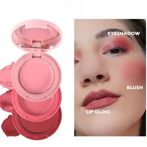 HANDAIYAN Mini Blush 3-in-1 Blendable Tint Trio Contour Highlight Palette Cream Bronzer Silky Smooth Powder Blush Shimmer Highlighter Travel Friendly Stackable Makeup Kit with Mirror Compact Daily Matte Cosmetic