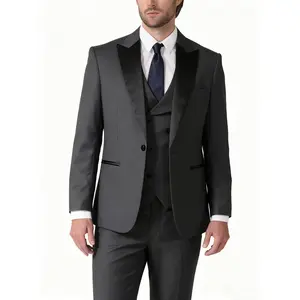 Men's 3-Piece Suit Set Black Shawl Collar Blazer + Black-Collar Vest + Slim Single-Lapel Sports Jacket + Solid Stretch-Waist Pants, Bonus Bow Tie