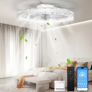 Modern Ceiling Fans with Lights and Remote, 20'' Low Profile Flush Mount Ceiling Fan with 6 Speeds & 3 Color Temperature, 3000-6500K Dimmable Led Fandelier for Bedroom Livingroom, White
