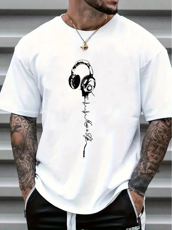 Men's Retro Band Graphic T-Shirt, Casual Streetwear Shortsleeve Crewneck in Soft Breathable 100% Knitted Cotton, Sporty, Menswear, Round Neck, Tee, Tshirt, Casual Fit