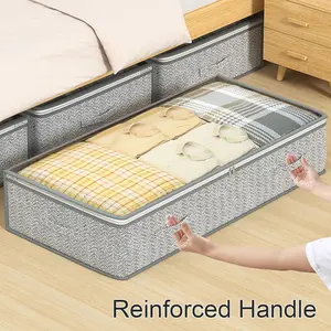 1pc Classic Fabric Under Bed Storage Box with Transparent Clear View Lid - Foldable Organizer with Handles for Shoes, Blankets, Seasonal Clothes, Large Capacity Space-Saving Container
