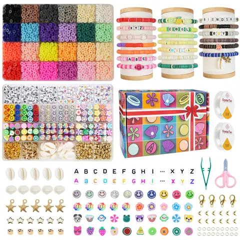 24-Color 6mm 8900pcs High-Quality Polymer Clay Beads Kit - Letter Beads, Waterproof Colorfast Tools, Black & White Accents, Animal Shapes, Organized Storage, Jewelry Making Supplies for Handmade Gifts