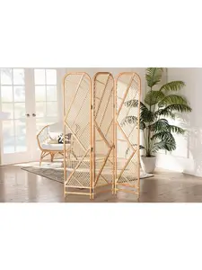 Bali & Pari 193271389100 66.9 x 44.1 x 7.1 in. Firenze Modern Bohemian Rattan Room Divider, Natural Brown
