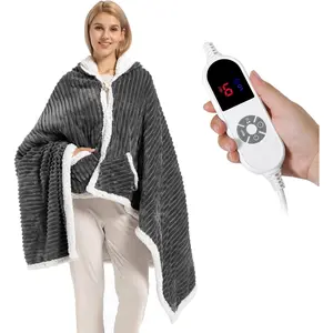 Electric Heated Blanket Throw, Soft Flannel & Sherpa Wearable Heated Hoodie Blanket, Heated Shawl Wraps with 6 Heating Levels 12H Auto Off, ETL Certified for Home Office Gift, 40x70 Inch Dark Grey