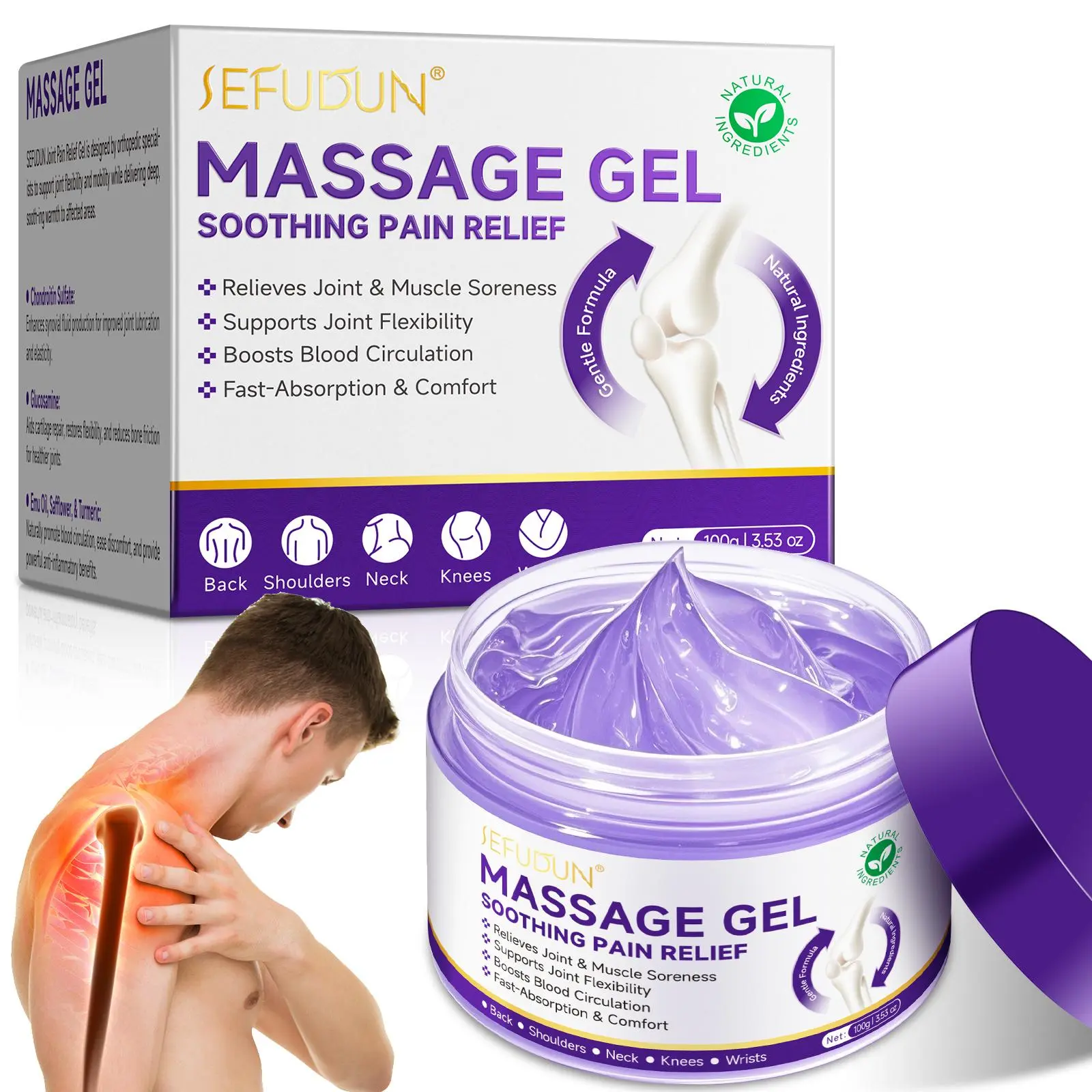 SEFUDUN Joint Pain Relief Massage Gel 100g, Effective Joint Pain Treatment for Fast Relief, Soothing Formula for Muscle Discomfort, Pain Relief Cream