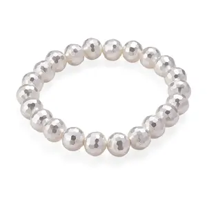 Shop LC Faceted White Shell Pearl Stretch Bracelet