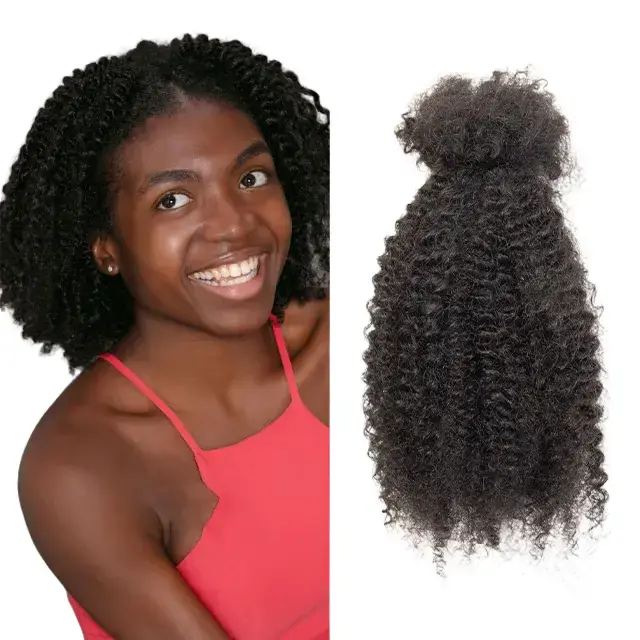 Exyhair Pure Human Hair Afro Kinky Curly Bulk Weave Extensions - #1B Natural Black Texture for Permanent Micro Locs, Twists