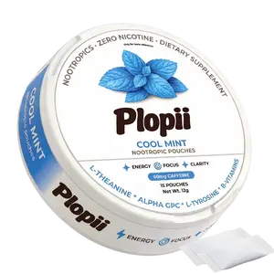 Plopii Caffeine Focus & Energy Nootropic Pouches | Alpha GPC, L-Theanine, L-Tyrosine, Ginseng, Vitamin B6 + B12 | No Jitters, No Crash | Nicotine-Free (Singe-Tin)