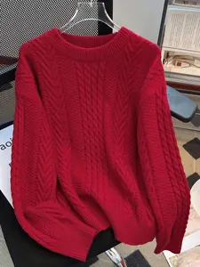 Women's Solid Cable Knit Sweater, Casual Long Sleeve Round Neck Jumper for Fall & Winter, Fashion Ladies' Knitwear Tops for Daily Wear Womenswear