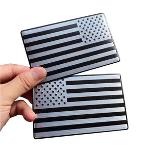 2-Piece 3D Embossed Metal American Flag Emblem Stickers (Black/Silver) - 5x3 Inch USA Flag Decals for Cars, Trucks, SUVs, Laptops & Walls
