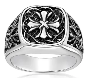 LYNX Men's Stainless Steel Cross Engraved Signet Ring