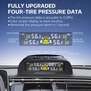 Tire Pressure Monitoring System with 4 External Sensors, Real-Time Pressure and Temperature Readings, USB Charging, Compact Design for Cars and Trucks