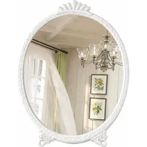 Gold Vintage Decor Vanity Mirror,Baroque Wall Art Retro Oval Mirror,Antique Wall Mirrors Decorative,Maximalist Decor Mirror for Desk Bedroom Bathroom Dress