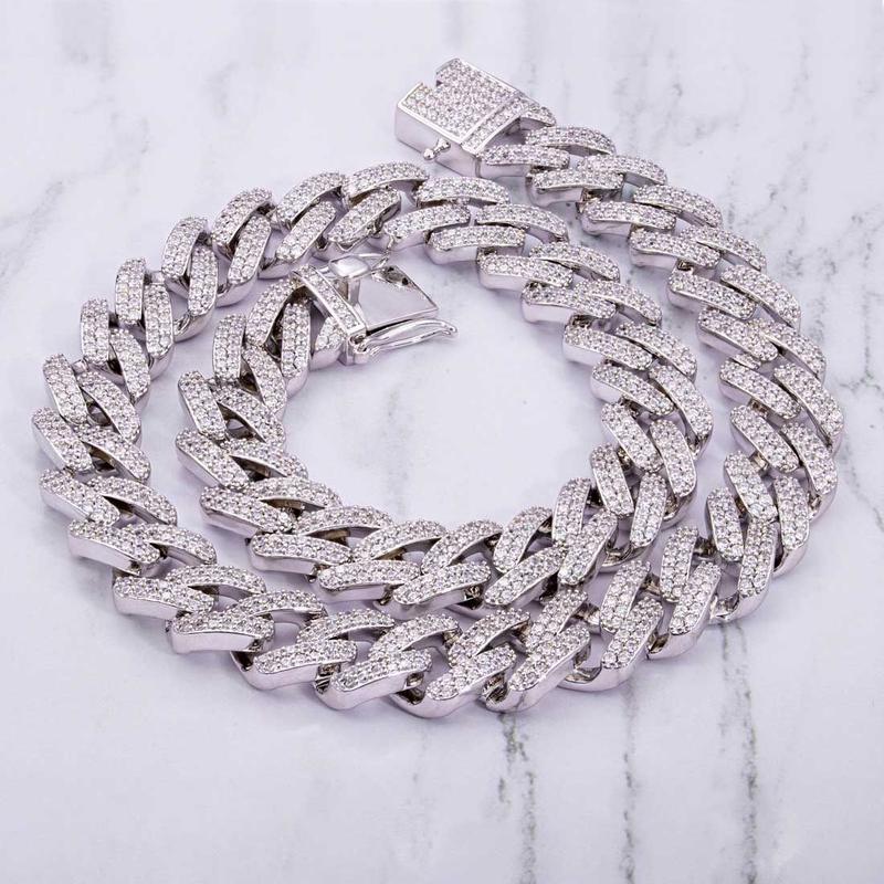 1PC lced Out Cuban Link Chain 12MM ProngRhombus Diamond Cuban Chain Hip HopChoker Necklaces Women Men Jewelry