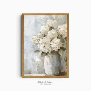 Vintage White Hydrangeas Wall Art | Botanical Print, Neutral Decor | Framless Poster 4