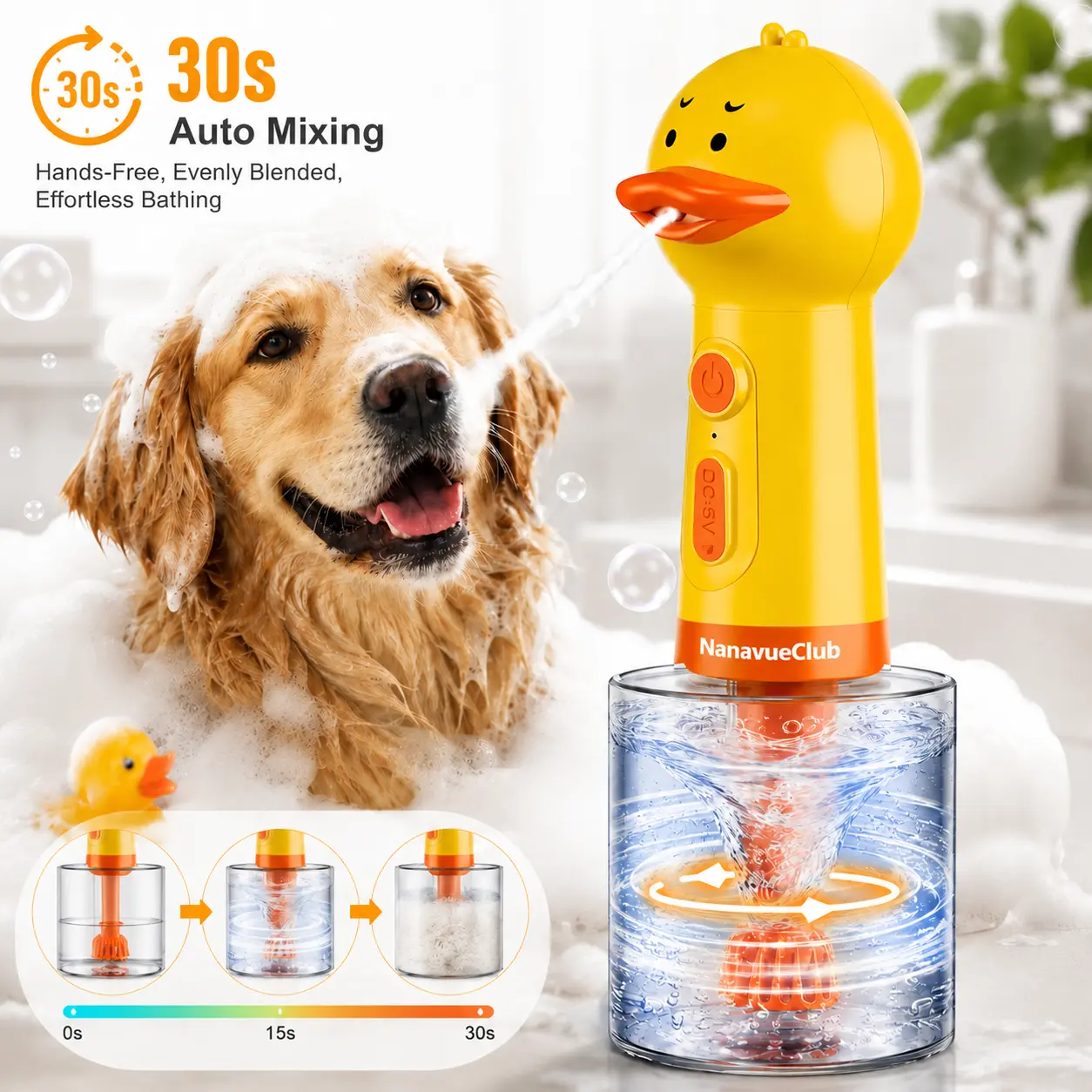 Electric Duck Foam Sprayer, Pet Shampoo Dispenser for Dog Bathing, Hands-Free Automatic Mixing System, Easy and Mess-Free Pet Grooming Tool for Home Cleaning