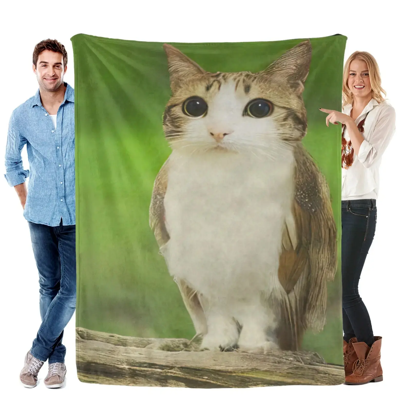 Funny Cat Owl Cursed Internet Meme Flannel Blanket - Super Soft Plush Warm Throw for Girls, Home Decor for Sofa & Camping, All-Season Gift for Cozy Living Spaces