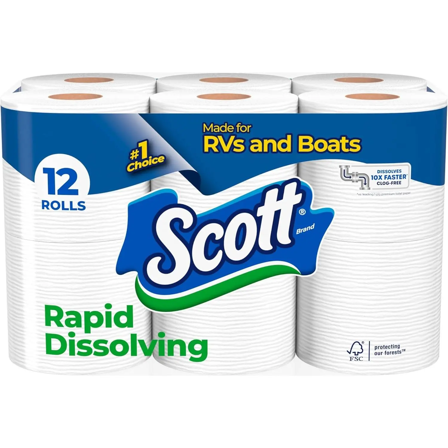 Scott Rapid-Dissolving Toilet Tissue Pack, 12 Double Rolls, 231 Sheets per Roll