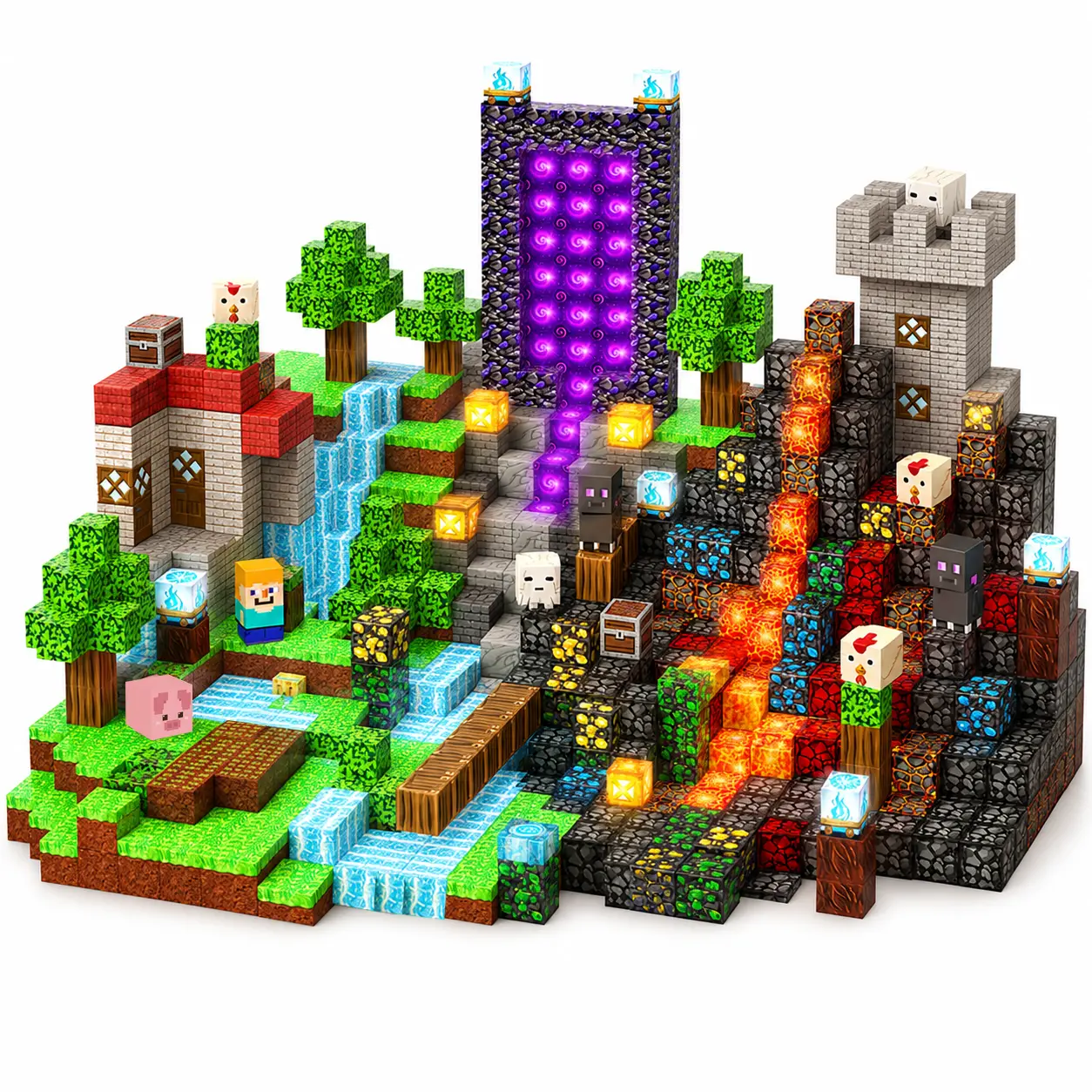 Magnetopia 200 PCS Magnetic Building Set with Light-Up Blocks - Kids Toys for Open-Ended Play, DIY STEM Sensory Learning, Boy Gifts for Toddlers Age 3+, Easter Christmas Birthday Presents