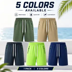 Men's Casual 5 Count Solid Color Casual short Shorts, Drawstring Waist Contrast Zipper Pocket Casual Bottoms, Stylish Streetwear Summer Shorts for Daily Wear, Travel and Outdoor Activities