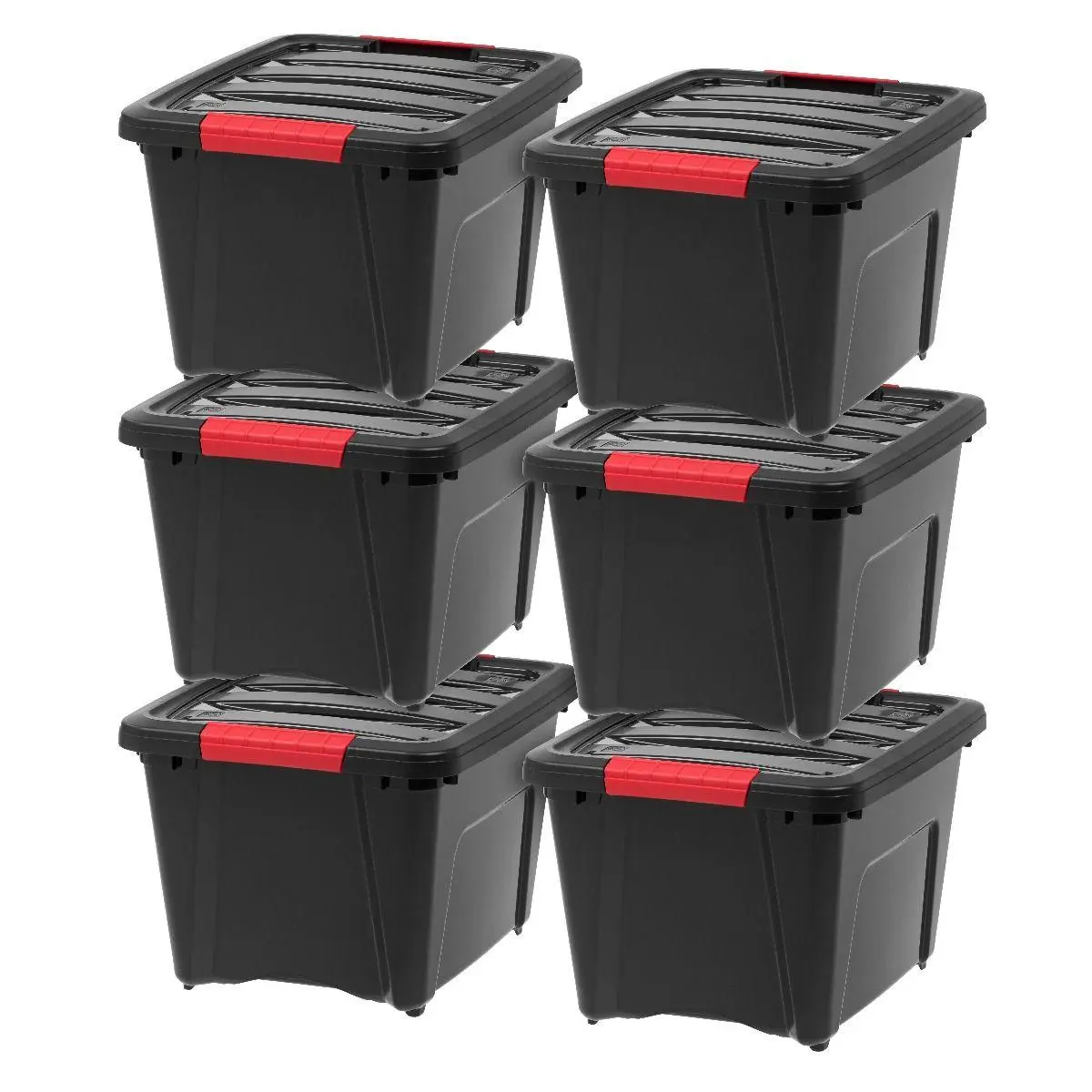 IRIS USA Stack and Pull 19 Quart Black Storage Tote Container Box Bin, (6 Pack) IRIS USA Stack and Pull 19 Quart Black Storage Tote Container Box Bin, (6 Pack)