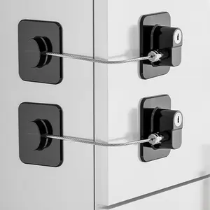 Refrigerator Door Lock (2 Pack), Safety Cabinets Locks for Toddler, for Kitchen Freezer, Cabinets/Drawers/Closets/Windows/Cabinet Locks with Key, No Tools Need or Drill (Black)