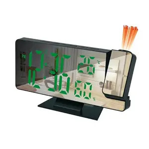 Projection Alarm Clock with LED Temperature & Humidity Display, Multifunctional Smart Digital Clock with Memory Function, Wall Mountable Desk Clock for Bedroom