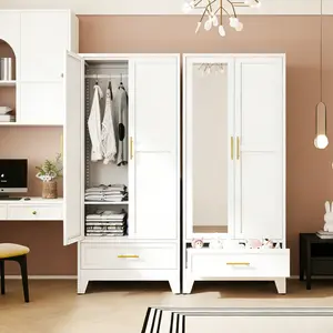 71" Metal Armoire Wardrobe Closet, White Bedroom Closet with Mirror, 1 Drawer, Adjustable Shelves, and Hanging Rod – Steel Clothes Storage for Bedroom & Guest Room Freestanding Mirrored