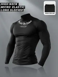 Men's High Neck Long Sleeve Slim Fit Warm Thermal Top, Micro Elastic, Casual Loose-Fitting Summer Kint Fabric, Moderate Thickening, Ideal for Cold Weather