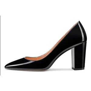 Women Pumps Pointed Toe Slip on Mid Heel Dress Office Chunky Block Heels Shoes 3 Inches