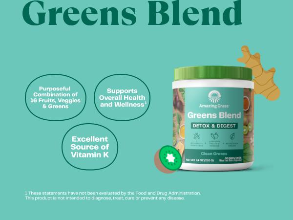Amazing Grass Greens Blend Detox & Digest, 7.4oz, 30 Servings Supplement Healthcare Powder Dietary Edible Fitness