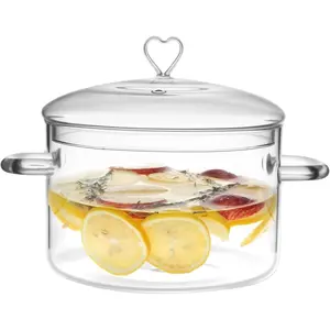 4L Clear Glass Cooking Pot with Heart Shape Lid, Heat Resistant Energy Saving 4.2QT(4000ml) Simmer Pot for Water-based Recipes