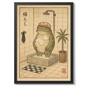 Shower Cap Frog Print, Anime Poster, Funny Bathroom Frog Wall Art Decor funny poster unique wall art decor