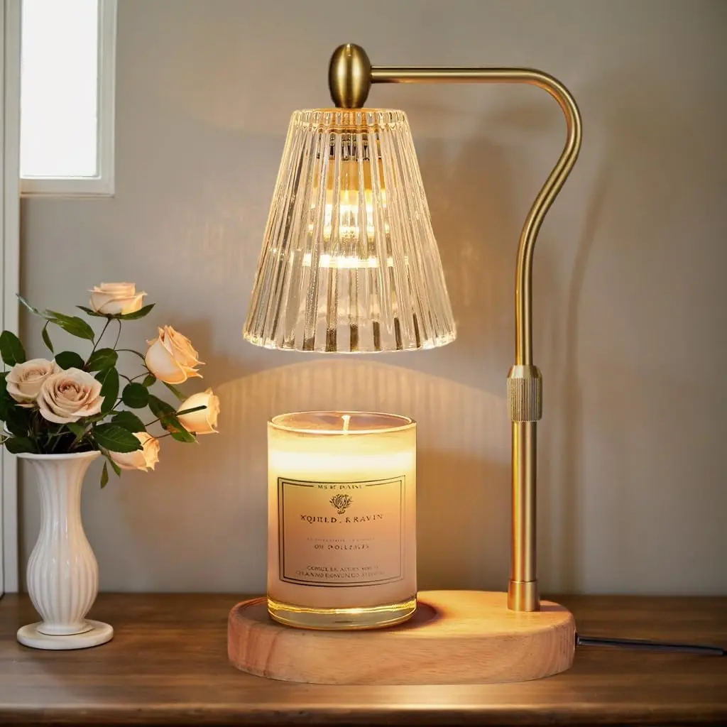 Champagne Gold Bamboo-Weave Hat-Shaped Candle Warmer, Wickless Aromatherapy Wax Melter with Timer, Flameless Home Decor Lamp, Ideal for Bedrooms, Living Rooms, and Other Home Decor Settings, Romantic Gift for Women (Includes Bulb)