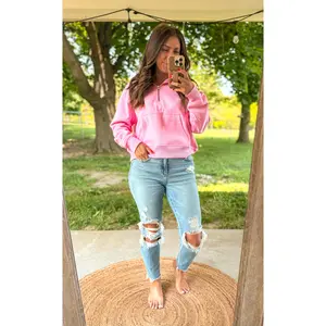 Sweet Pea Pink Pilates Detailed Waist Length Quarter Zip Hoodie