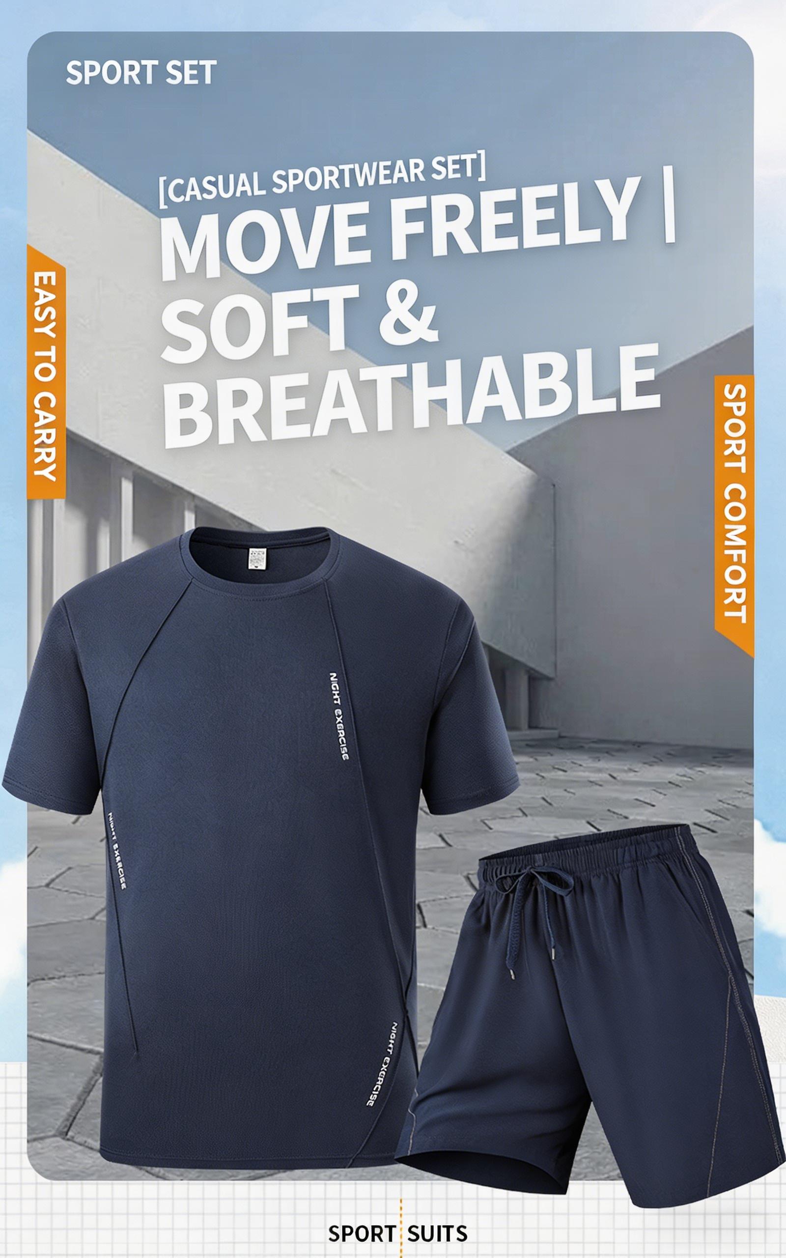 Men’s summer short-sleeve T-shirt and shorts set—casual, breathable, quick-drying, and moisture-wicking; suitable for outdoor sports, fitness, and running.