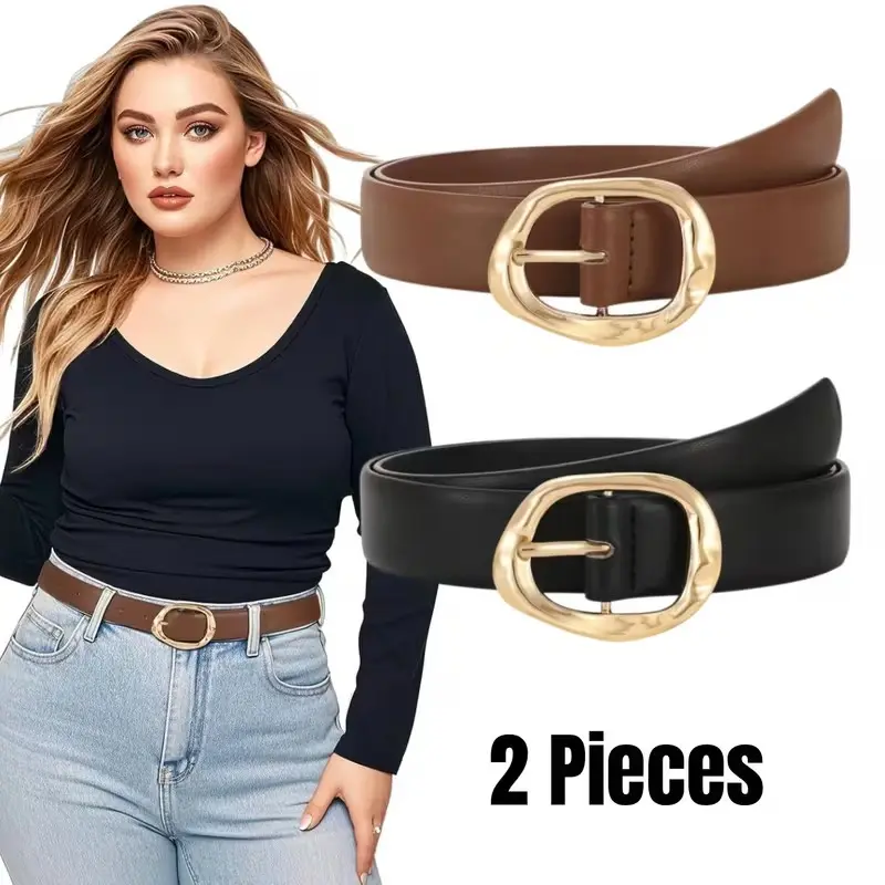 2pcs Women's Slimming Leather Belts with Adjustable Pin Buckle - Perfect for Jeans & Dresses, Versatile Fashion Accessory