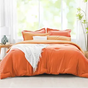 King Size Comforter Set Burnt Orange Bedding Set, 7 Pieces Soft Bed in a Bag with Comforter, Sheets, Pillowcases & Shams, All Season Boho King Bed Set