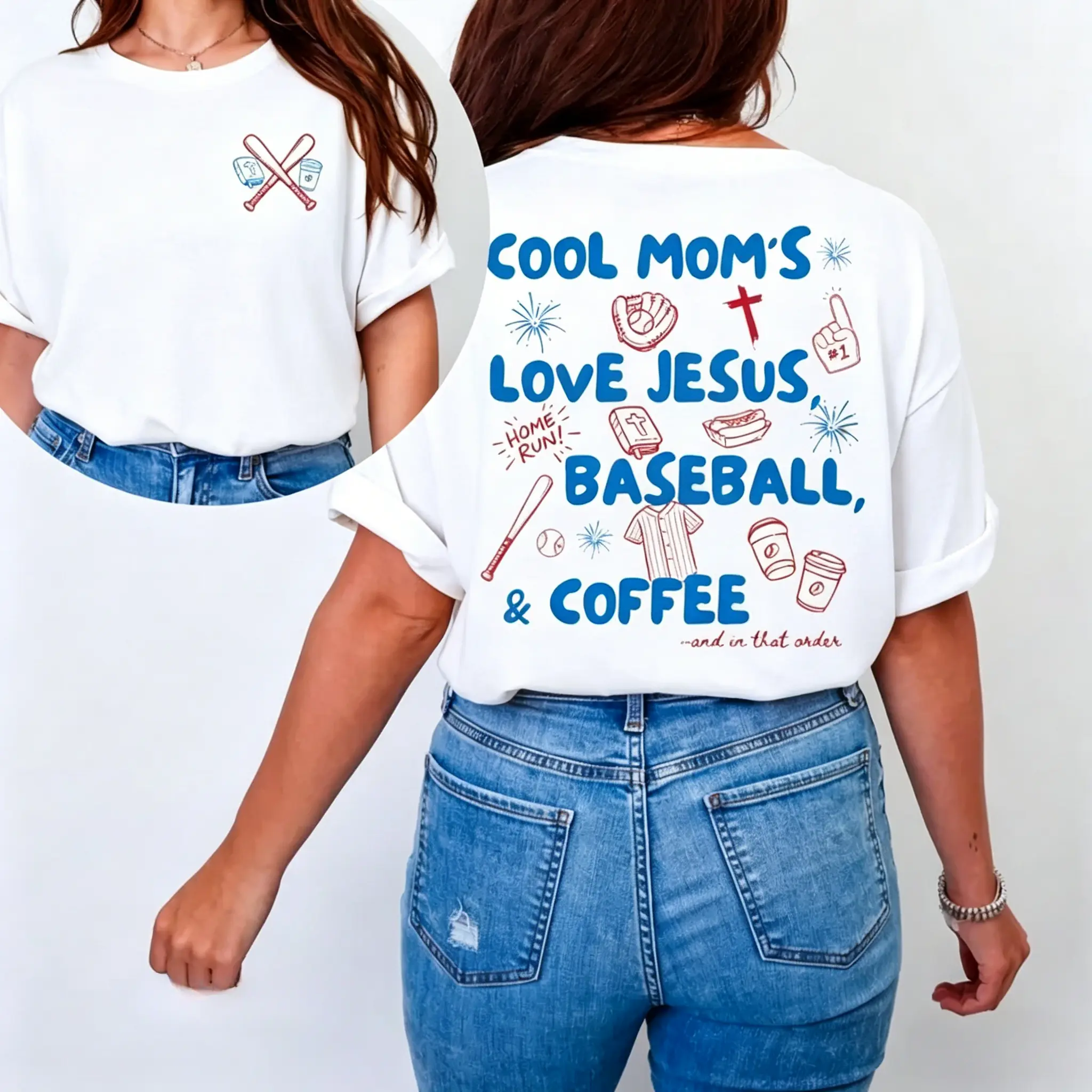 Jesus Baseball & Coffee Shirt, Christian Sports Tee, Faith Inspired Apparel, Perfect Gift for Believers and Fans - Double-sided printing
