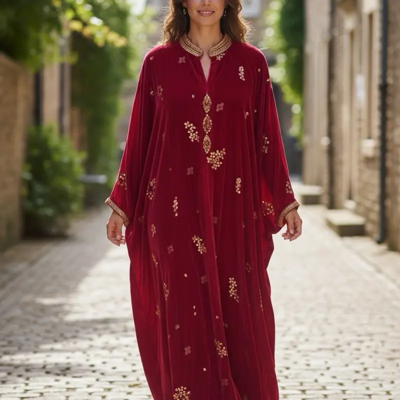 Velvet Kaftan Dress red Long Elegant