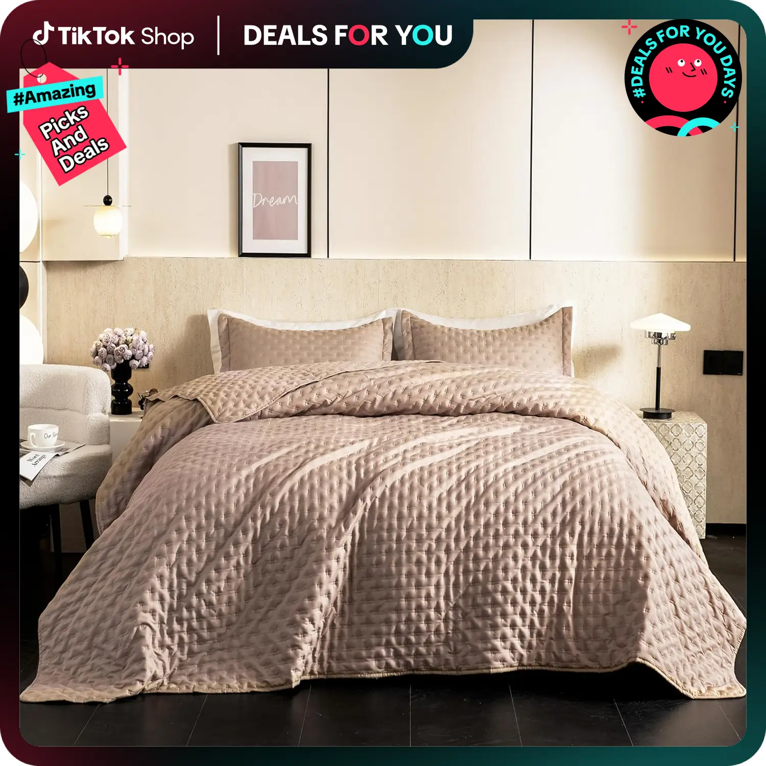 【Deals for You Days】DOWNCOOL 3pcs Quilt Bedding Set(2pcs for Twin size), Lightweight Soft Bedspreads Coverlet, All Season Quilt Sets with Quilt& Pillo