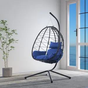 [Mother’s Day Gift] Hanging Egg Chair with Stand, 350LBS Capacity Patio Wicker Swing Chair, Handwoven PE Rattan Hammock Chair with Cushion, Indoor Outdoor Lounge Chair for Garden, Balcony, Bedroom, Backyard
