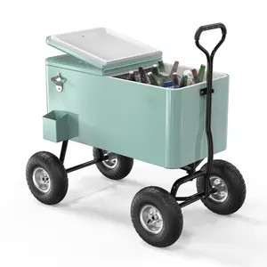 【MothersDayGift】Ubesgoo 80 Quart Wagon Rolling Cooler Ice Chest, w/Long Handle and 10" Wheels, Portable Beach Patio Party Bar Cold Drink Beverage, Outdoor Park Cart on Wheels