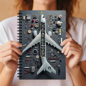Airplane Disassembled Parts Spiral Notebook, Knolling Style Aviation Journal, Lined Pages, Cool Mechanical Aircraft Design